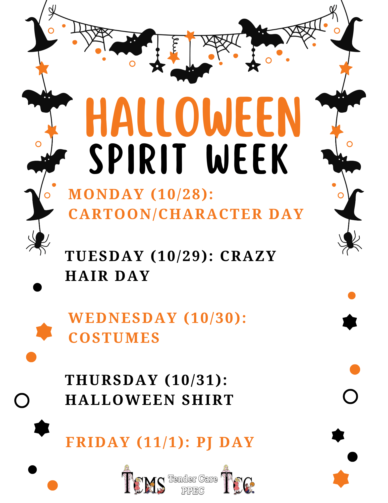 Halloween Spirit Week at Tender Care PPEC Tender Care PPEC